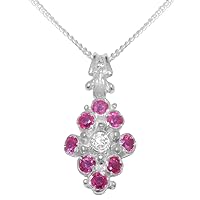 LBG 10k White Gold Synthetic Cubic Zirconia & Natural Ruby Womens Pendant & Chain - Choice of Chain lengths