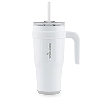 24 oz Tumbler with Handle - Vacuum Insulated Stainless Steel Travel Mug with Sip-It-Your-Way Lid and Straw - Keeps Drinks Cold up to 24 Hours - Sweat Proof, Dishwasher Safe - OG White