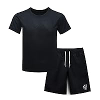 Boys’Rash Guard Set UPF 50+ Short Sleeve Swim Shirt Quick Dry Bathing Suit Trunks Swimwear Size 8,10-12,14-16