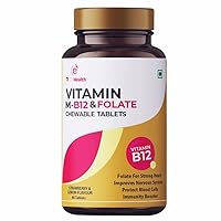Health Vitamin B12 (Methylcobalamin) + Folate (Methylfolate) + Vitamin B6 | Brain Health Support-Bone Health | Higher Energy, Cognitive Function & Digestive System Health | 60 Chewable Tablets