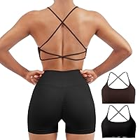 SUUKSESS Women 2 Piece Open Back Sports Bra Pack Strappy Workout Gym Yoga Crops