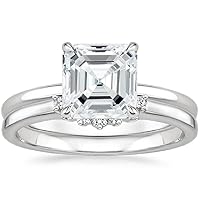 Moissanite Solitaire Ring, 5 CT Asscher Cut, Sterling Silver, Bridal Engagement Gift