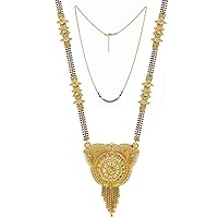 Presents Traditional Necklace Pendant Gold Plated Hand Meena 30Inch Long and 18Inch Short Free Size Chain Combo of 2 Mangalsutra/Tanmaniya/Nallapusalu/Black #Frienemy-2034