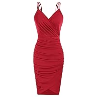 GRACE KARIN Women's Sexy Spaghetti Straps Cocktail Dresses for Wedding Guest Ruched V-Neck Bodycon Dress