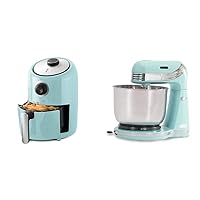Dash Compact Air Fryer Oven Cooker, 2 Quart - Aqua & Stand Mixer (Electric Everyday Use): 6 Speed with Dough Hooks & Mixer Beaters for Dressings, 3 qt Stainless Steel Mixing Bowl, Aqua