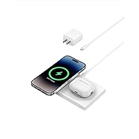 Belkin BoostCharge Pro 2-in-1 Wireless Charging Pad with MagSafe 15W, Fast Charging iPhone Charger Compatible with iPhone 14, 13, and 12 Series, AirPods, and Other MagSafe Enabled Devices - White