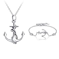 LUHE Anchor Jewelry Sterling Silver Polished Nautical Anchor Rope Fine Jewelry for Men Women, for Her (Anchor Necklace)