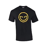 Evil Smiling Face with Yellow Devilish Smile Cool Retro Sarcastic Grin Funny Novelty T-Shirt-Black-XL