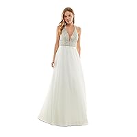 Womens White Open Back Zippered Belted Lined Sleeveless Halter Full-Length Prom Gown Dress 1