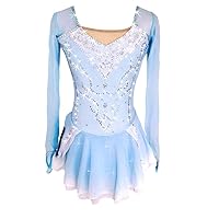 Women's Girls' Ice Skating Dress Blue/White Spandex High Elasticity Competition Skating Wear Ice Skating Figure Skating