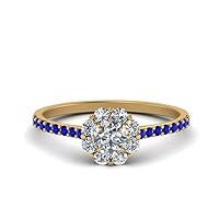 Choose Your Gemstone Flower Halo Diamond CZ Ring Yellow Gold Plated Round Shape Halo Engagement Rings Ornaments Surprise for Wife Symbol of Love Clarity Comfortable US Size 4 to 12