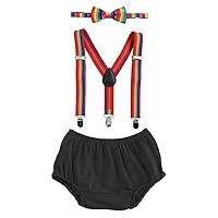 IBTOM CASTLE Baby Boys 1st 2nd Birthday Cake Smash Clothes Diaper Bow Tie Suspender 3PCS Outfit Set for Photography Party