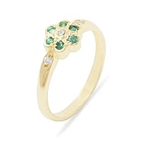 Solid 18k Yellow Gold Natural Diamond & Emerald Womens Cluster Ring (0.05 cttw, H-I Color, I2-I3 Clarity)