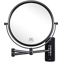 DECLUTTR Wall Mounted Makeup Mirror, 1X/5X Magnifying Mirror Double Sided, 8 Inch Swivel Make Up Mirror for Bathroom, Black