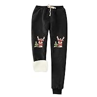 Women's Christmas Sweatpants Plush Warm Thermal Pants Graphic Printed Leggings Winter Thick Clothes