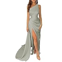 Mermaid Party Dress Minimalist High Split Evening Dress One Shoulder Sleeveless Formal Dress with Pure Color 2024