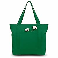 TOPDesign Canvas Tote Bag with an External Pocket, Reusable Grocery Shopping Bag, Top Zipper Closure, Daily Essentials