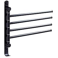 Bathroom Foldable 4-Arm Swivel Towel Hanger, Wall Mounted Stainless Steel Kitchen Thicken Towel Holder Rack with Hook Bath Towel Holder/Black