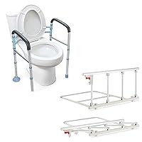 OasisSpace Bed Safety Rail and Stand Alone Toilet Safety Rail - Folding Bed Rail for Elderly Adults, Bed Guards for Seniors, Heavy Duty Medical Toilet Safety Frame for Elderly, Handicap and Disabled