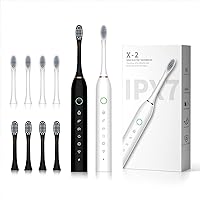 SUNPRO 2 Pack Sonic Electric Toothbrush, 2 Minute Built-in Timer 6 Modes with 8 Brush Heads (Black+White)