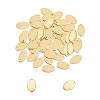 UNICRAFTALE About 50pcs Oval Gold Charm Hypoallergenic Metal Pendants Stainless Steel Charms Flat Blank Tag 1.5mm Hole Pendant for Jewelry Making 12.5mm Long