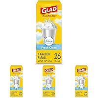 Glad OdorShield Small Trash Bags, Fresh Clean, 4 Gallon, 26 Count (Pack of 4)