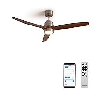 CREATE Windstylance Ceiling Fan Nickel Dark Wood Wings with Lighting, WLAN and Remote Control, 40 W, Quiet, Diameter 132 cm, 6 Speeds, Timer, DC Motor, Summer Winter Operation