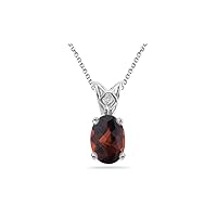 January Birthstone - Garnet Scroll Solitaire Pendant AAA Oval Checkered Shape in 14K White Gold Available from 7x5mm - 14x10mm