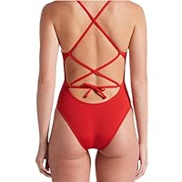 Hydrastrong Solid Lace Up Tie Back One Piece (30, University Red)