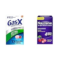 Gas-X Extra Strength Chewable Gas Relief Tablets 72 Count & Nauzene Upset Stomach Chewable Tablets Wild Cherry 42 Count