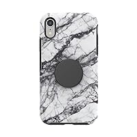 Otter + Pop for iPhone XR: OtterBox Symmetry Series Case with PopSockets Swappable PopTop - White Marble and Aluminum Black