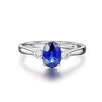 Oval Cut Blue Sapphire Engagement Rings for Women 10K 14K 18K Gold Created Sapphire Wedding Promise Anniversary Ring for Her