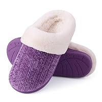 Evshine Warm Knit House Slippers for Women Comfy Fleece Lined Chenille Slippers with Memory Foam and Indoor Outdoor Soles