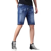 Men's Denim Shorts Oversized Elastic Waist Knee Length Summer Loose Shorts
