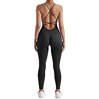 SUUKSESS Women Strappy Backless Workout Jumpsuit Seamless Spaghetti Strap Romper
