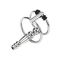 Hollow Urethral Dilator, Stainless Steel Urethral Sounding Penis Plug with Double Cock Ring Sex Toy for Men