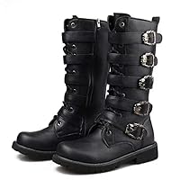 Men's Motorcycle Boots Army Boots Men High Military Combat Boots Metal Buckle Punk Mid Calf Male Fashion Boots Lace up Men's Shoes Rock