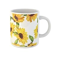 Coffee Mug Watercolor Flower Watercolour Sunflowers Pattern Scalable Yellow Water Color 11 Oz Ceramic Tea Cup Mugs Best Gift Or Souvenir For Family Friends Coworkers