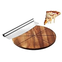 Hans Grill Pizza Cutter and Round Serving Board Gift Set | Professional Stainless Steel Food Slicer with 13.5