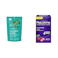 Stomach Settle Drops for Occasional Nausea Relief Bundle with Nauzene Wild Cherry Flavor Chewable Tablets for Upset Stomach, 28 Ct & 56 Ct