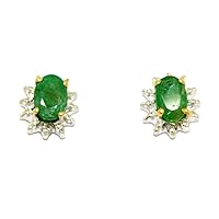 RYLOS Earrings For Women 14K White Gold - May Birthstone Earrings Emerald 6X4MM Color Stone Gemstone Jewelry For Women Gold Earrings