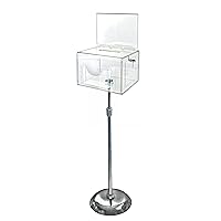 Azar Displays 206325-CLR Suggestion Box with Lock and Keys, Donation Box, Offering Box, Locked Display Stand, Acrylic Sign Holder on Pedestal, Clear Locking Box with Slot, 11