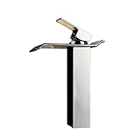 Contemporary One Handle Deck Mount Solid Brass Waterfall Bathroom Sink Faucet Chrome Finish Tall Spout Bath Basin Faucets Lavatory Mixer Taps Plumbing Fixtures Faucets Single Hole Bowl Sink