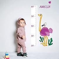 Height Chart Decals for Nursery with Ostrich Bird for Kids Girls - Height Wall Ruler Kit with Custom Girl's Name for Toddler - Animals Measuring Growth Wall Stickers