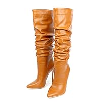 Women's Boots Pleated Fashion Knee high Boots Sexy Stiletto Pull-on Boots Pointed Shoes Over The Knee Thigh high Boots for Women Black Knee high Boots Thigh high Boots