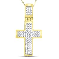 The Diamond Deal 10kt Yellow Gold Mens Princess Diamond Cross Charm Pendant 5/8 Cttw