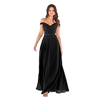 Fanciest Women's Off Shoulder Bridesmaid Dresses Long Chiffon Formal Wedding Prom Evening Gown