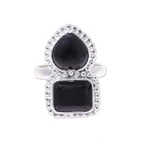NOVICA Artisan Handmade Onyx Cocktail Ring Faceted Black .925 Sterling Silver Heart India Gemstone Birthstone 'Lady of Delhi'