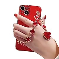 Lucky Bracelet Four-Leaf Clover Phone case with Love Pendant, Ladies Love it, Lady Design, for iPhone 15 14 13 12 11 Pro Max Mini XS XR X 7 8 SE Phone Case (Red,iPhone 12 Pro)