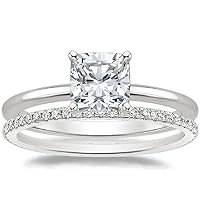 Generic Cushion Cut Moissanite Ring Set, 1ct, VVS1 Clarity, Sterling Silver, 5